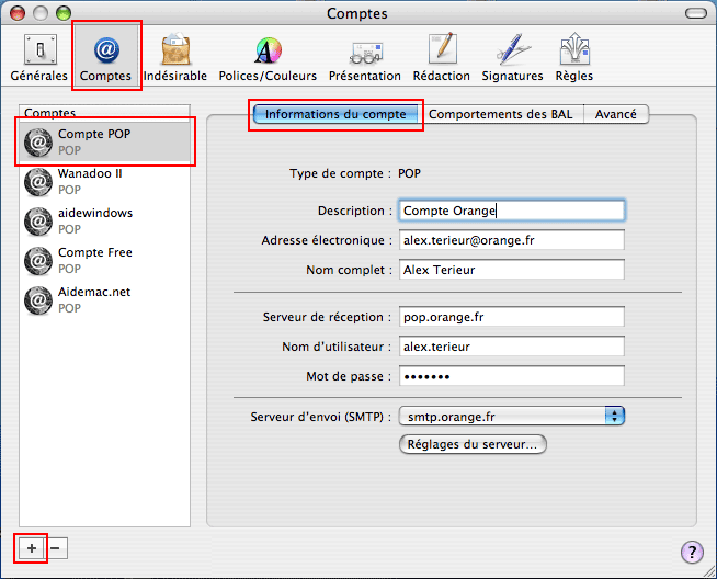 Mail : Paramétrage de l'adresse mail