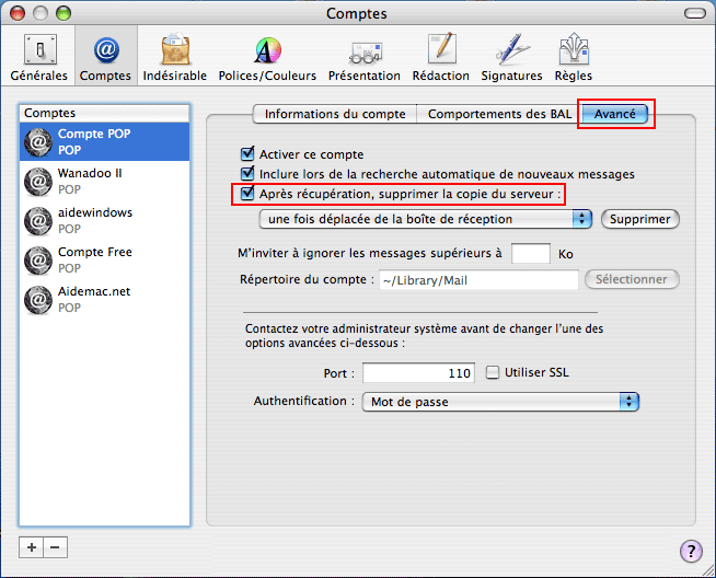Mail : Paramétrage de l'adresse mail
