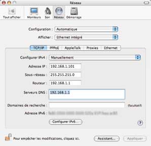 Configuration du Mac en réseau : adresse IP fixe